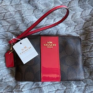 Coach Signature Canvas Wristlet - Brown/Red